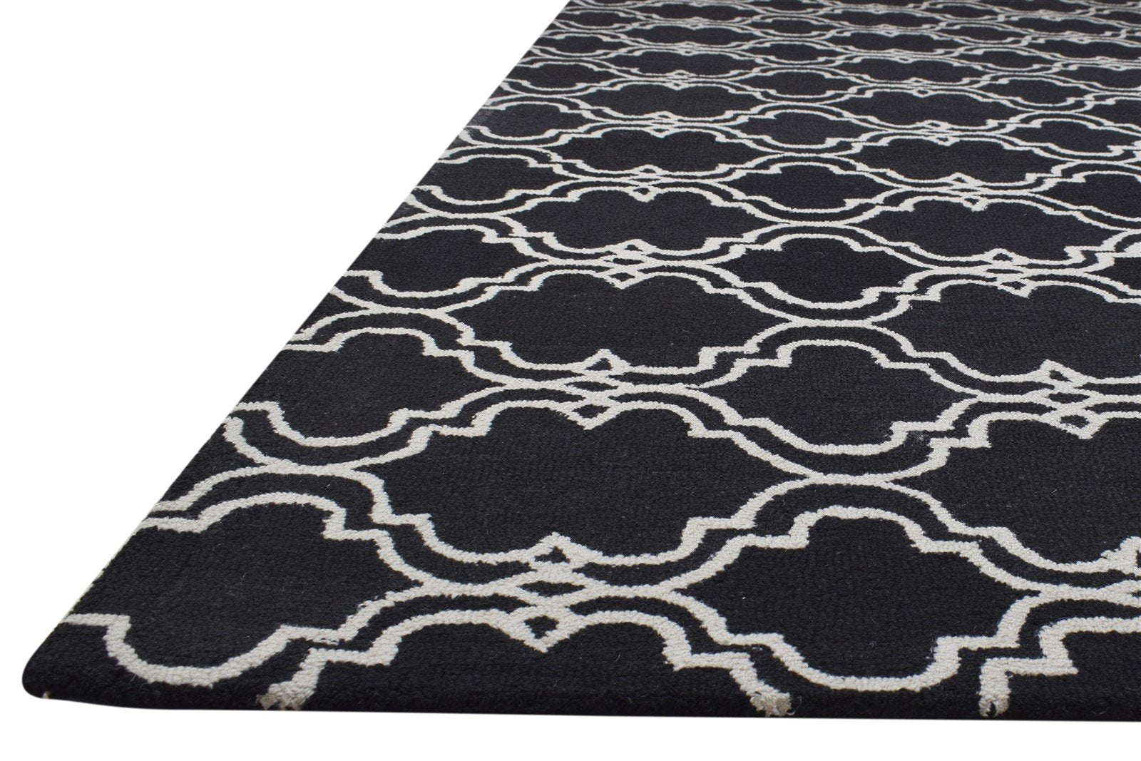 Wool Black Rug 8' X 10' Modern Hand Tufted Moroccan Trellis Large Carpet 