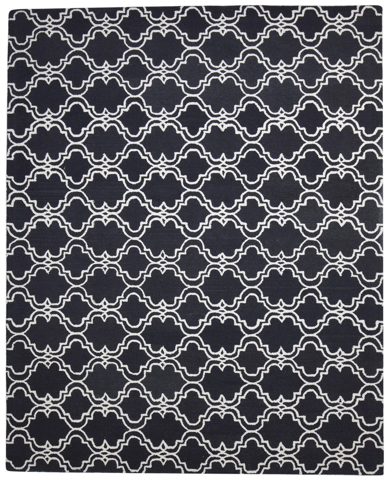 Wool Black Rug 8' X 10' Modern Hand Tufted Moroccan Trellis Large Carpet 