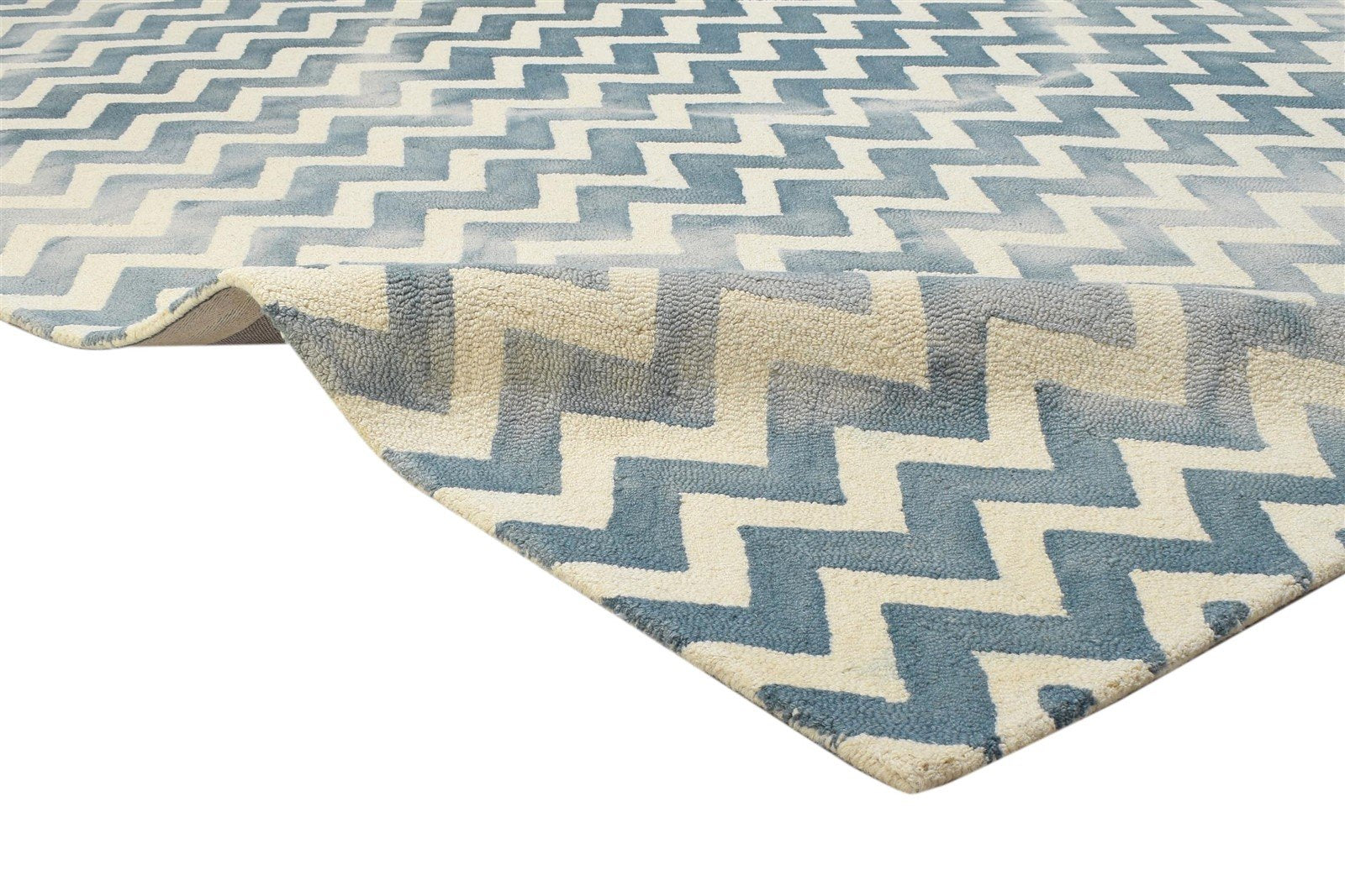 8' X 10' Rug Wool Charcoal Modern Hand Tufted Scandinavian Chevron Large Carpet 