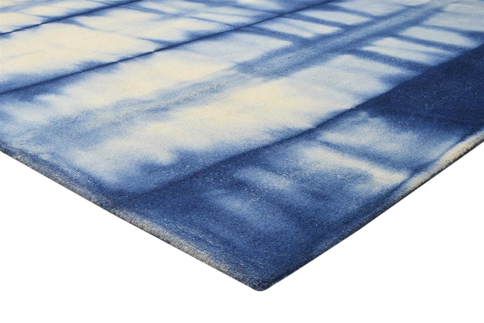 Hand Tufted Blue Wool Rug 8' X 10' Modern Shibori Tie Dye Large Carpet 