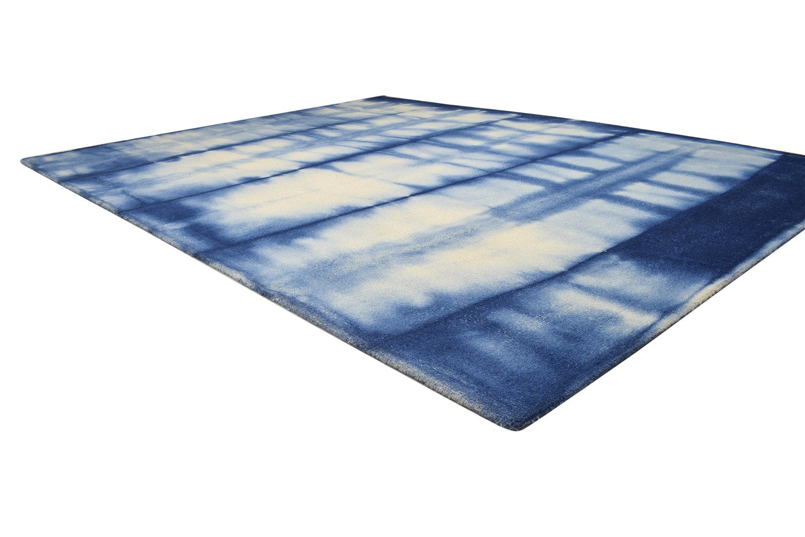 Hand Tufted Blue Wool Rug 8' X 10' Modern Shibori Tie Dye Large Carpet 