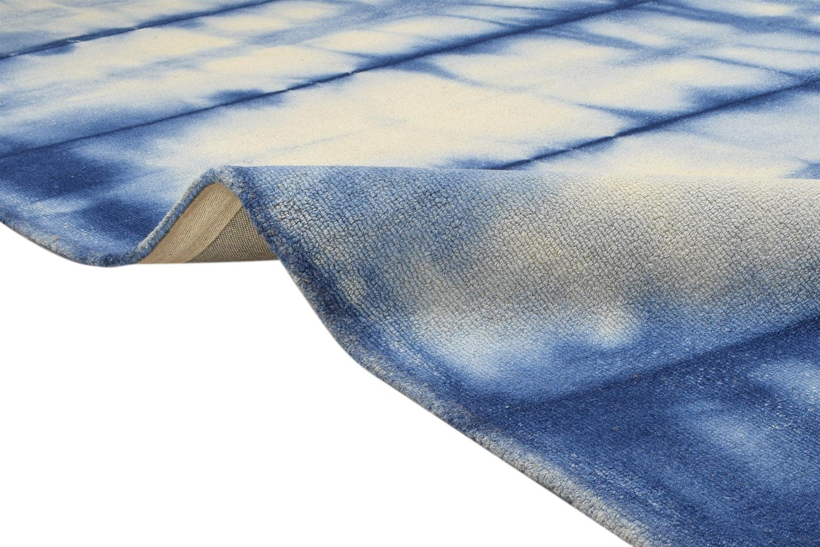 Hand Tufted Blue Wool Rug 8' X 10' Modern Shibori Tie Dye Large Carpet 