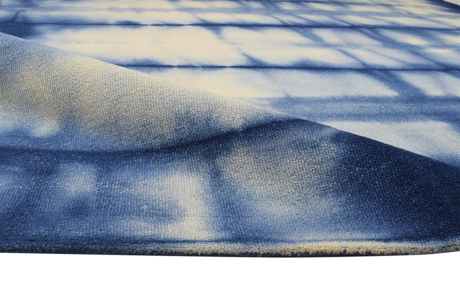 Hand Tufted Blue Wool Rug 8' X 10' Modern Shibori Tie Dye Large Carpet 