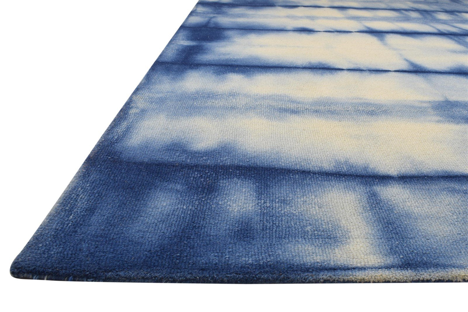 Hand Tufted Blue Wool Rug 8' X 10' Modern Shibori Tie Dye Large Carpet 