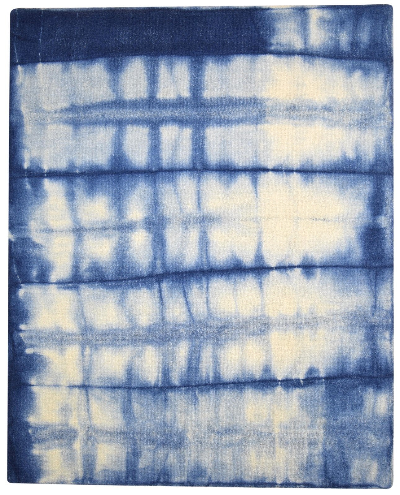 Hand Tufted Blue Wool Rug 8' X 10' Modern Shibori Tie Dye Large Carpet 