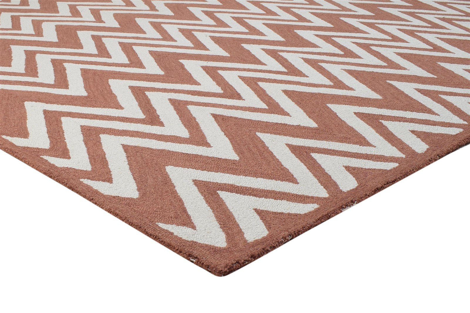 8' X 10' Rug Wool Rust Modern Hand Tufted Scandinavian Chevron Large Carpet 