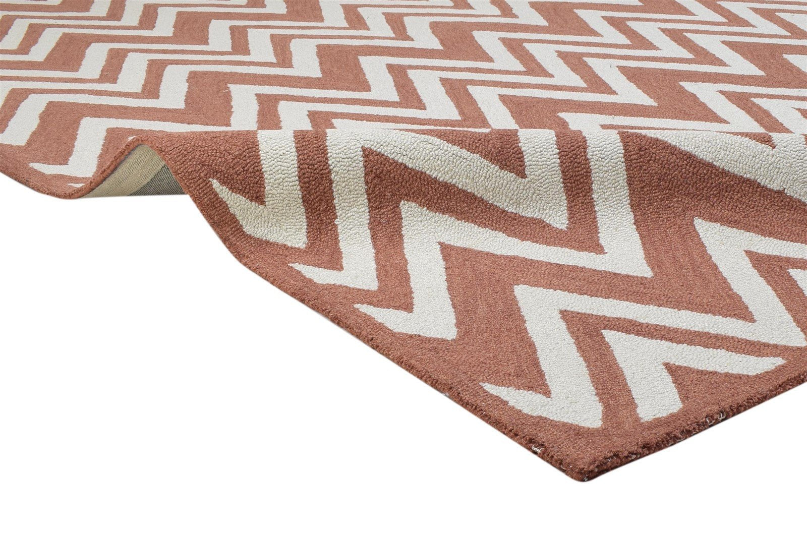 8' X 10' Rug Wool Rust Modern Hand Tufted Scandinavian Chevron Large Carpet 