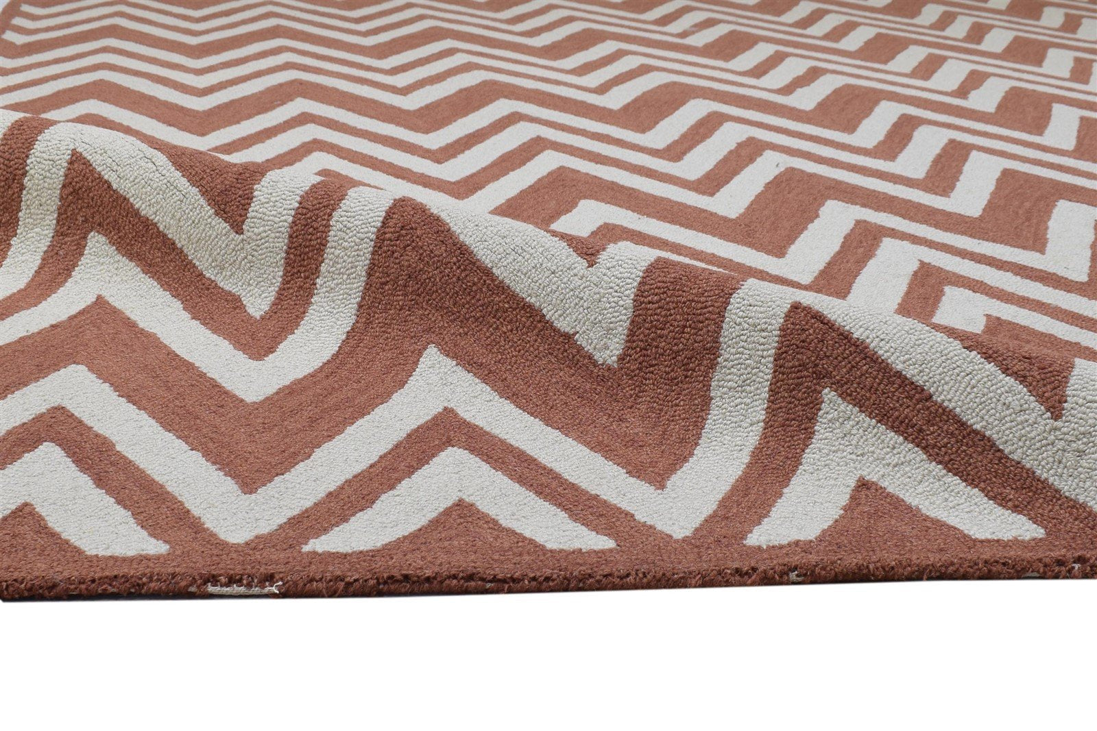 8' X 10' Rug Wool Rust Modern Hand Tufted Scandinavian Chevron Large Carpet 