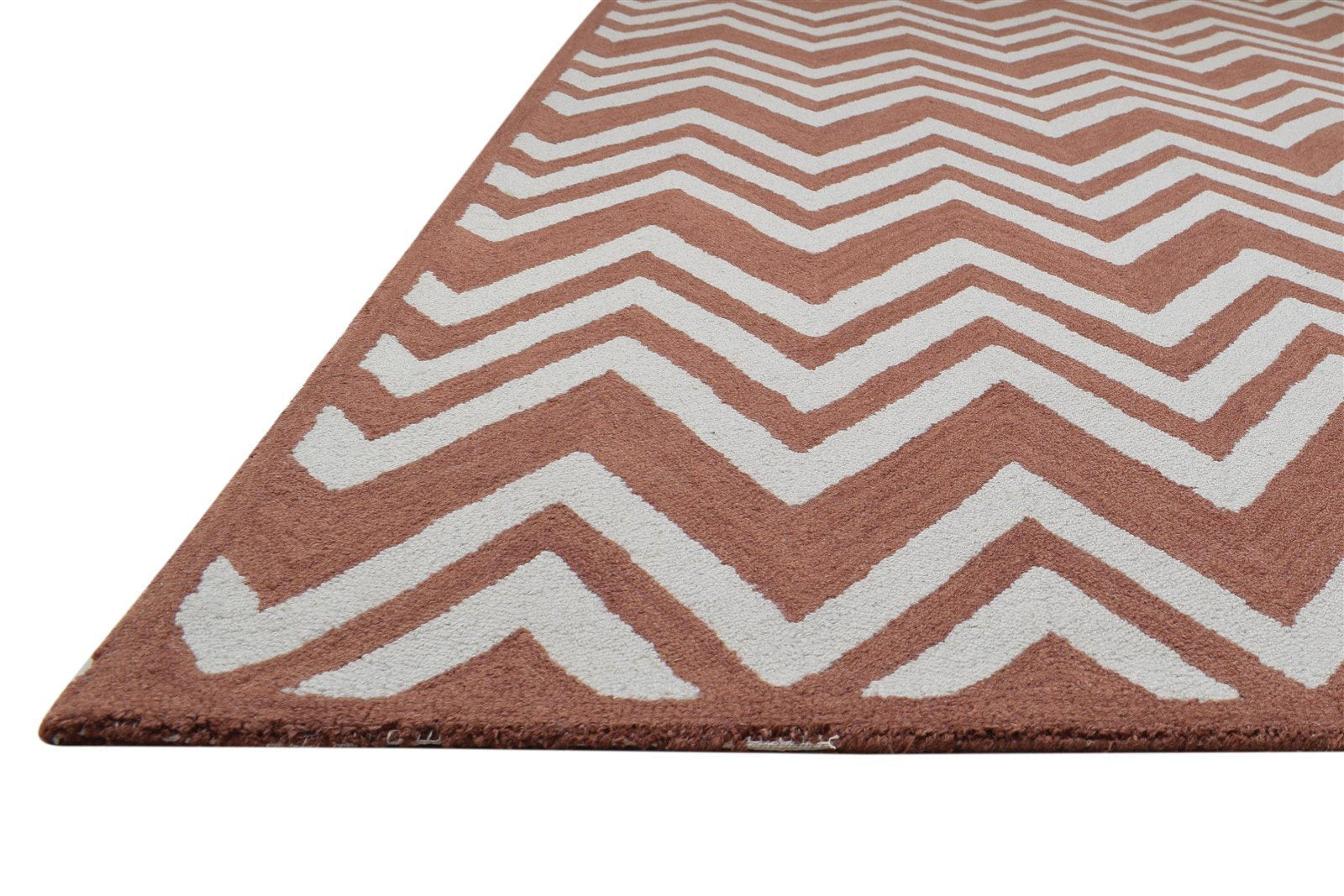 8' X 10' Rug Wool Rust Modern Hand Tufted Scandinavian Chevron Large Carpet 