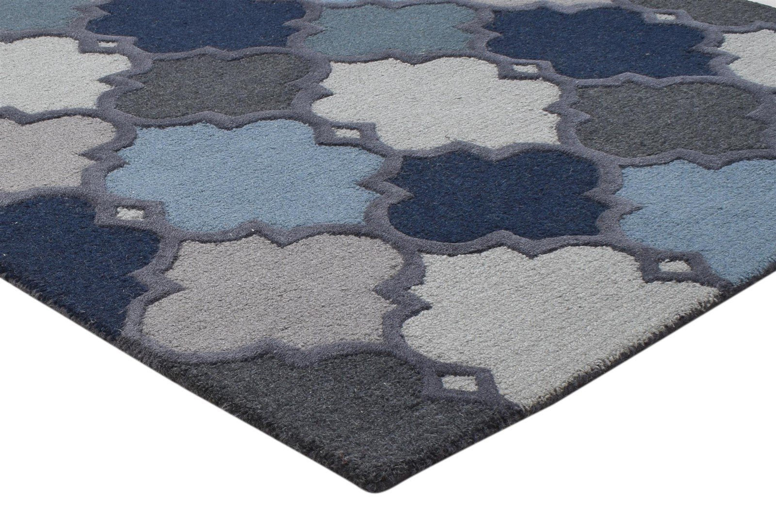 Wool Blue Rug 3' X 6' Modern Hand Tufted Moroccan Trellis Room Size Carpet 