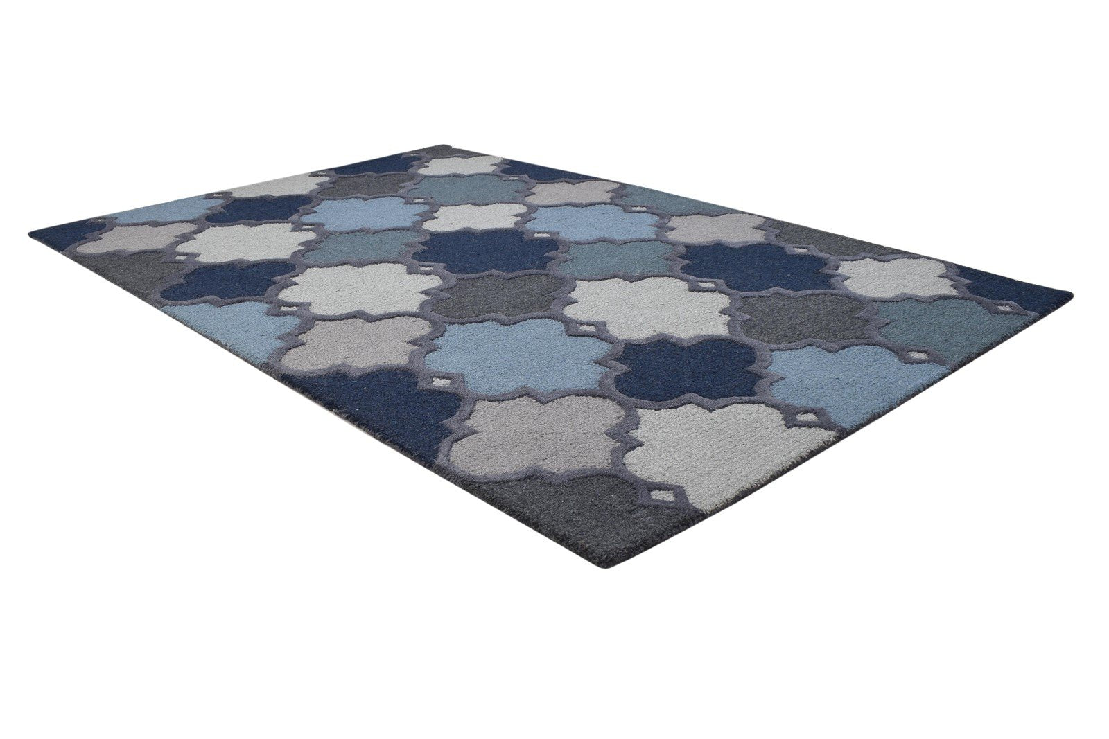 Wool Blue Rug 3' X 6' Modern Hand Tufted Moroccan Trellis Room Size Carpet 