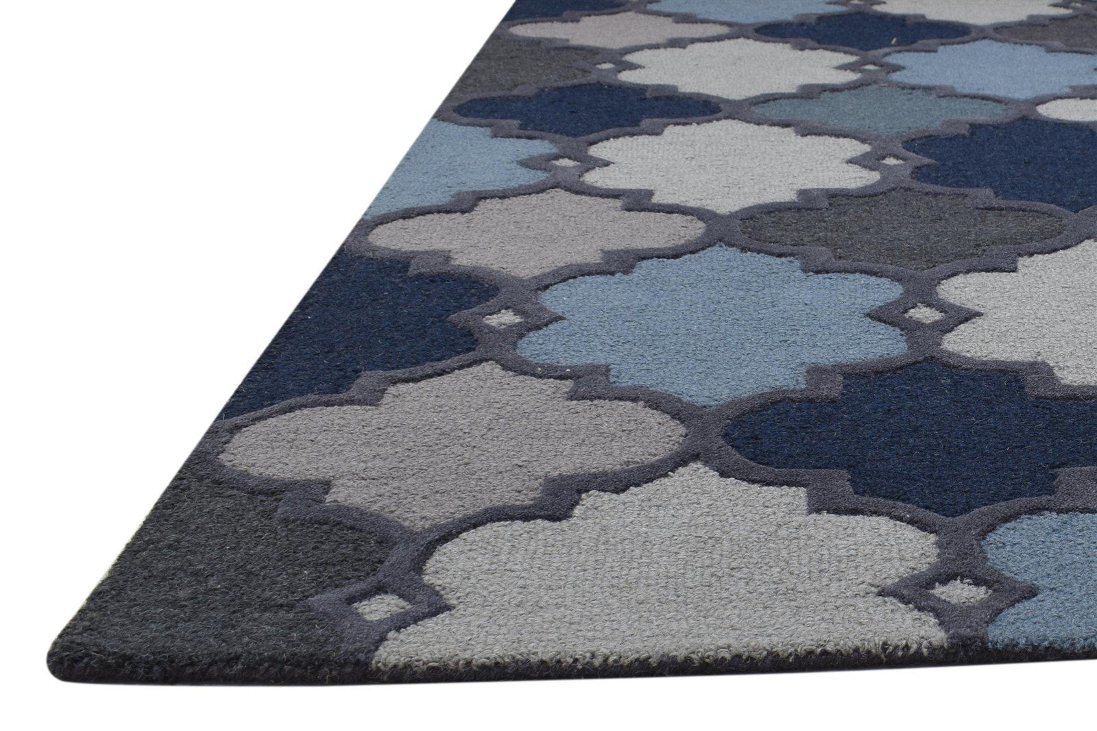 Wool Blue Rug 3' X 6' Modern Hand Tufted Moroccan Trellis Room Size Carpet 