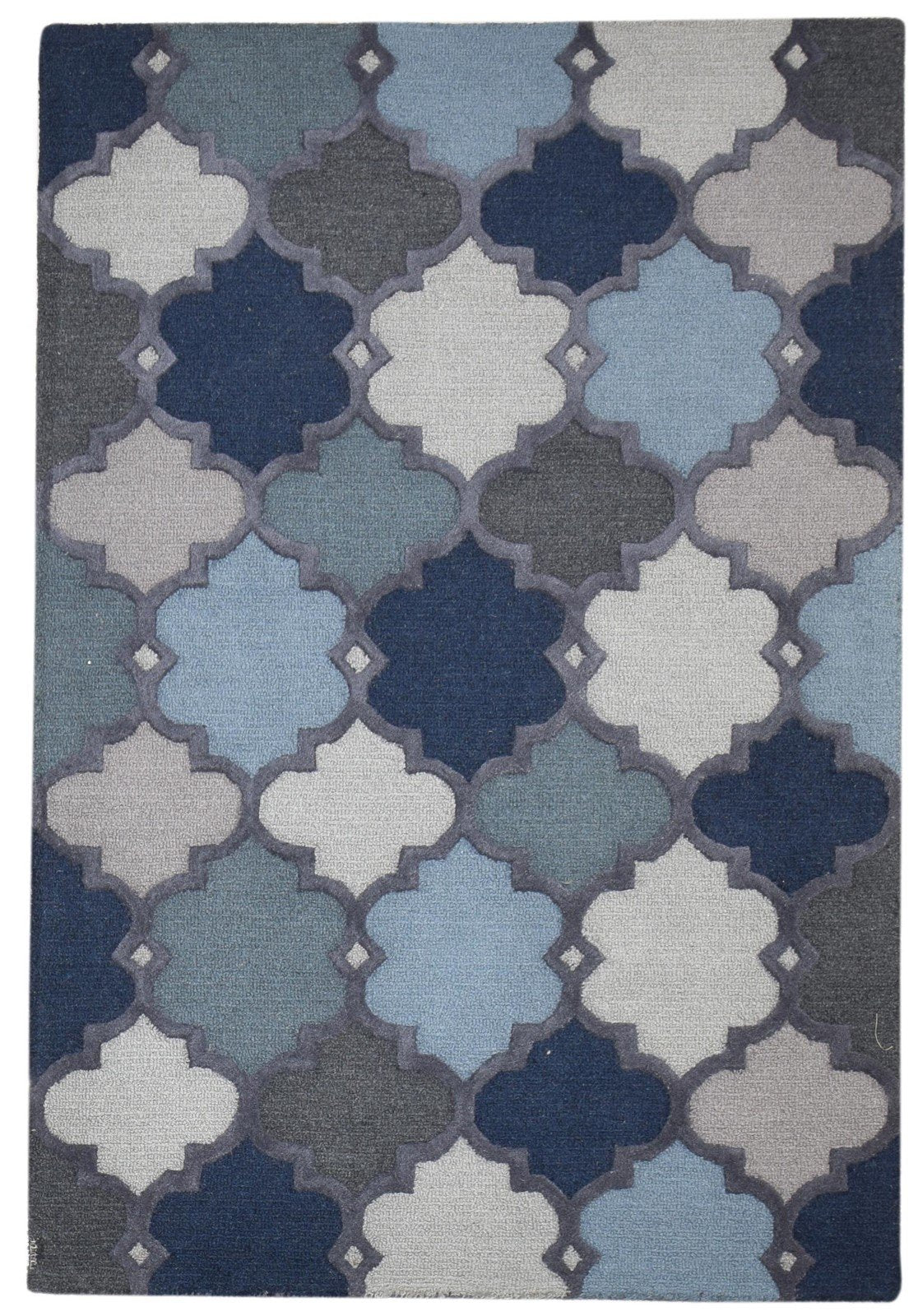 Wool Blue Rug 3' X 6' Modern Hand Tufted Moroccan Trellis Room Size Carpet 