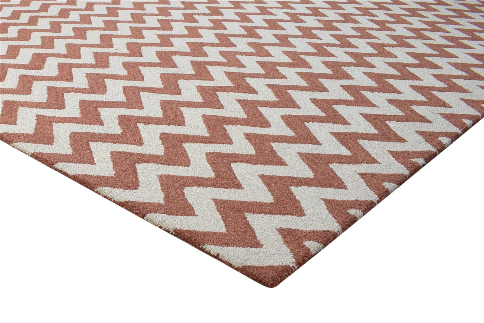 Hand Tufted Rust Wool Rug 8' X 10' Modern Scandinavian Chevron Large Carpet 