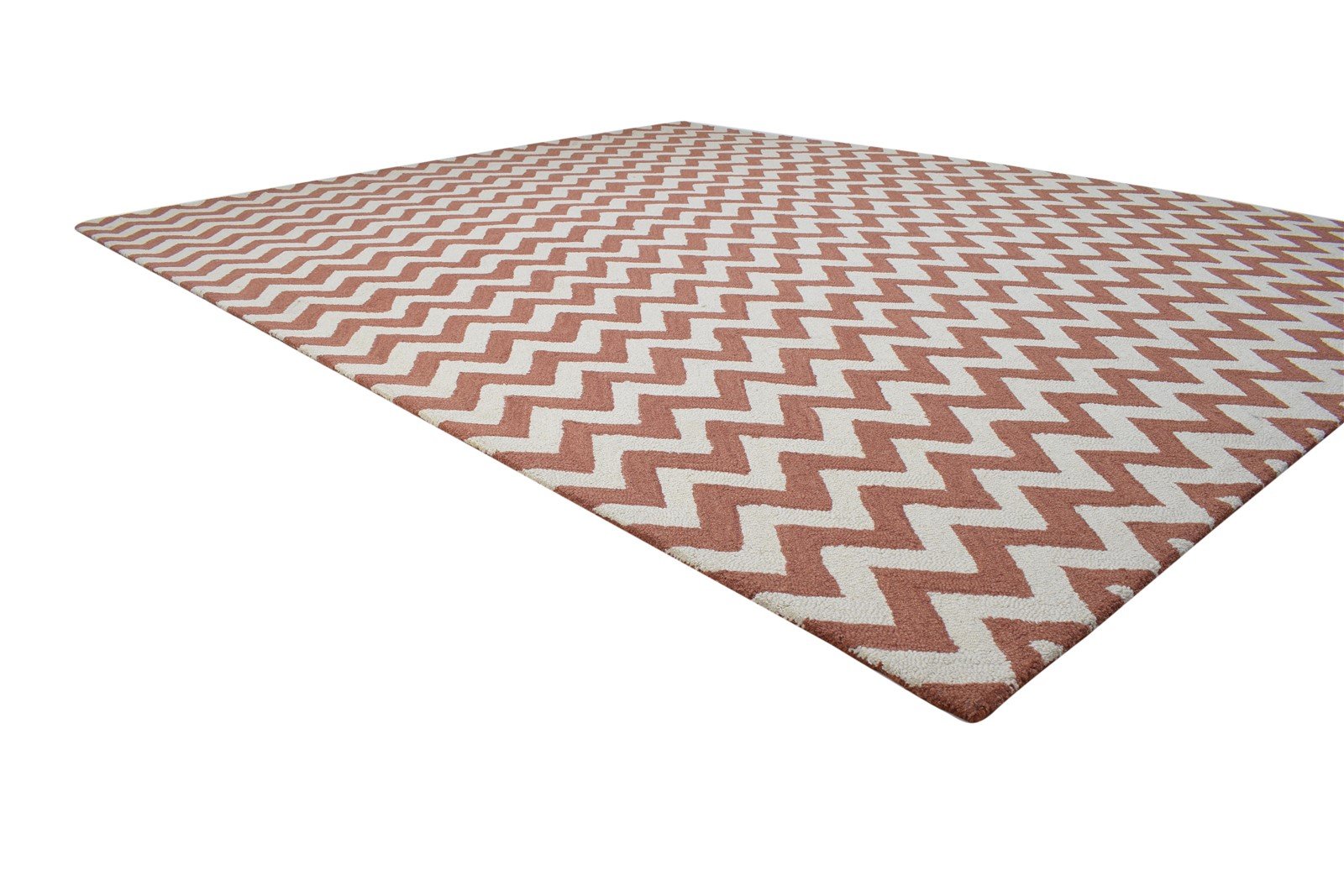 Hand Tufted Rust Wool Rug 8' X 10' Modern Scandinavian Chevron Large Carpet 