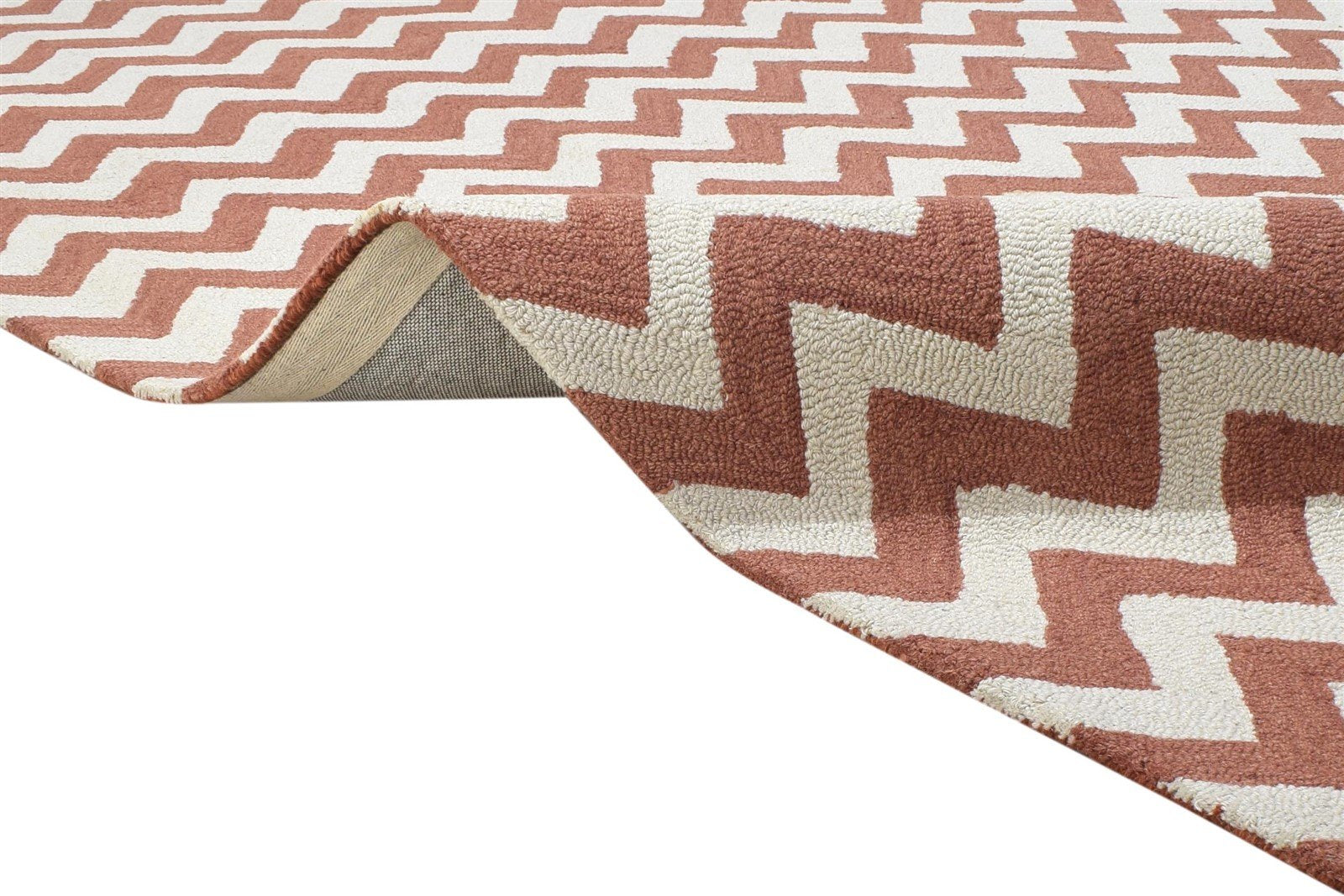 Hand Tufted Rust Wool Rug 8' X 10' Modern Scandinavian Chevron Large Carpet 