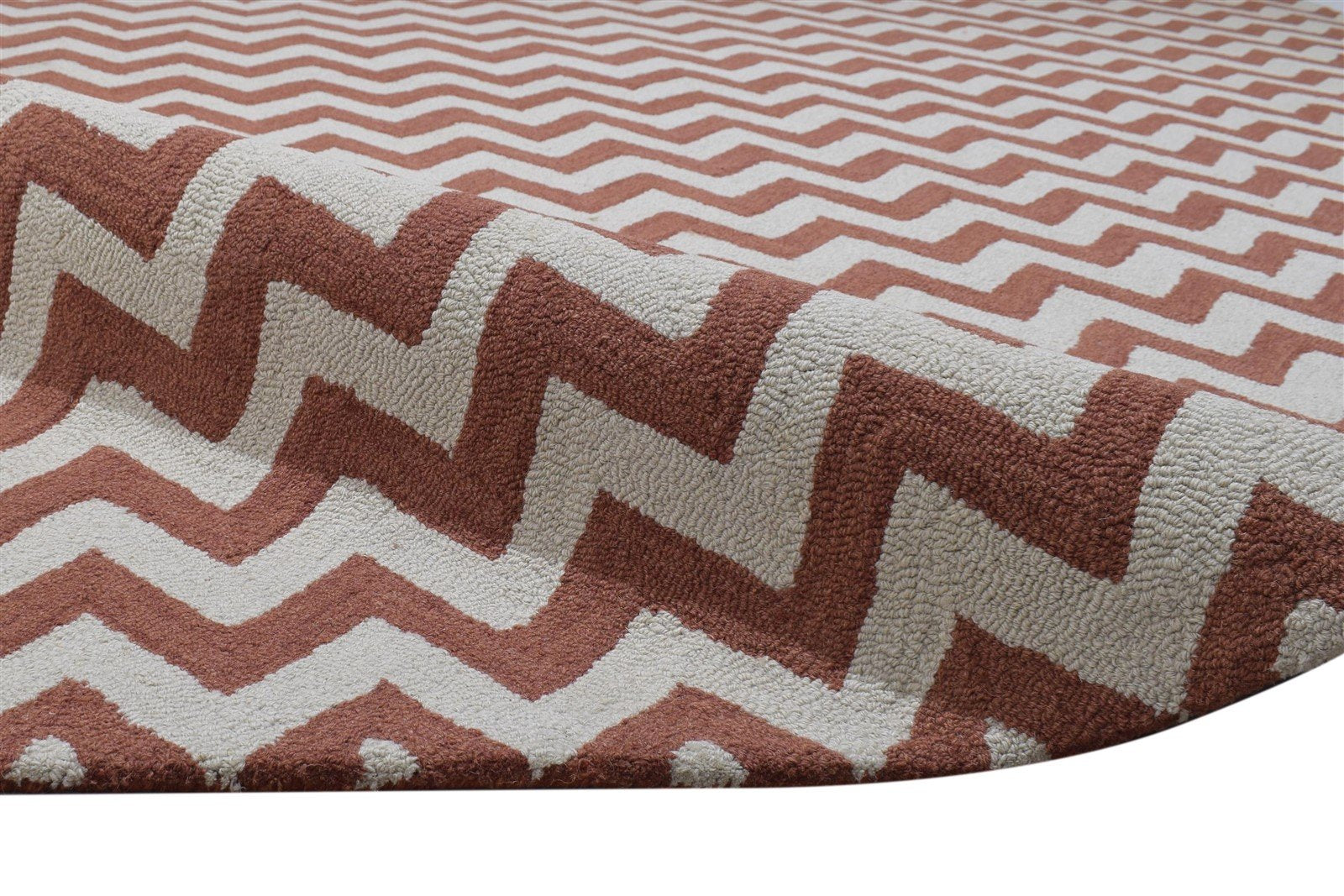 Hand Tufted Rust Wool Rug 8' X 10' Modern Scandinavian Chevron Large Carpet 