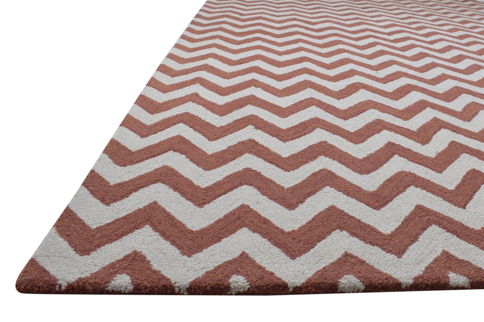 Hand Tufted Rust Wool Rug 8' X 10' Modern Scandinavian Chevron Large Carpet 