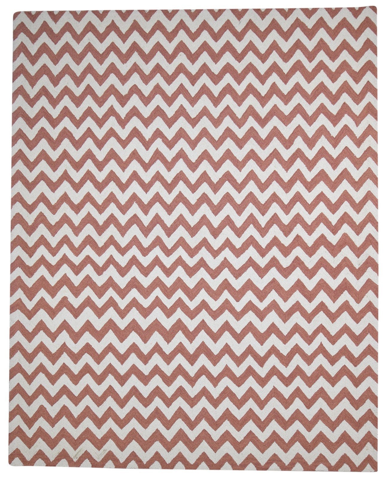 Hand Tufted Rust Wool Rug 8' X 10' Modern Scandinavian Chevron Large Carpet 