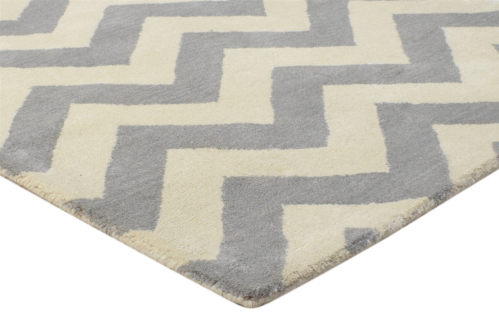 Wool Grey Rug 3' X 5' Modern Hand Tufted Scandinavian Chevron Room Size Carpet 