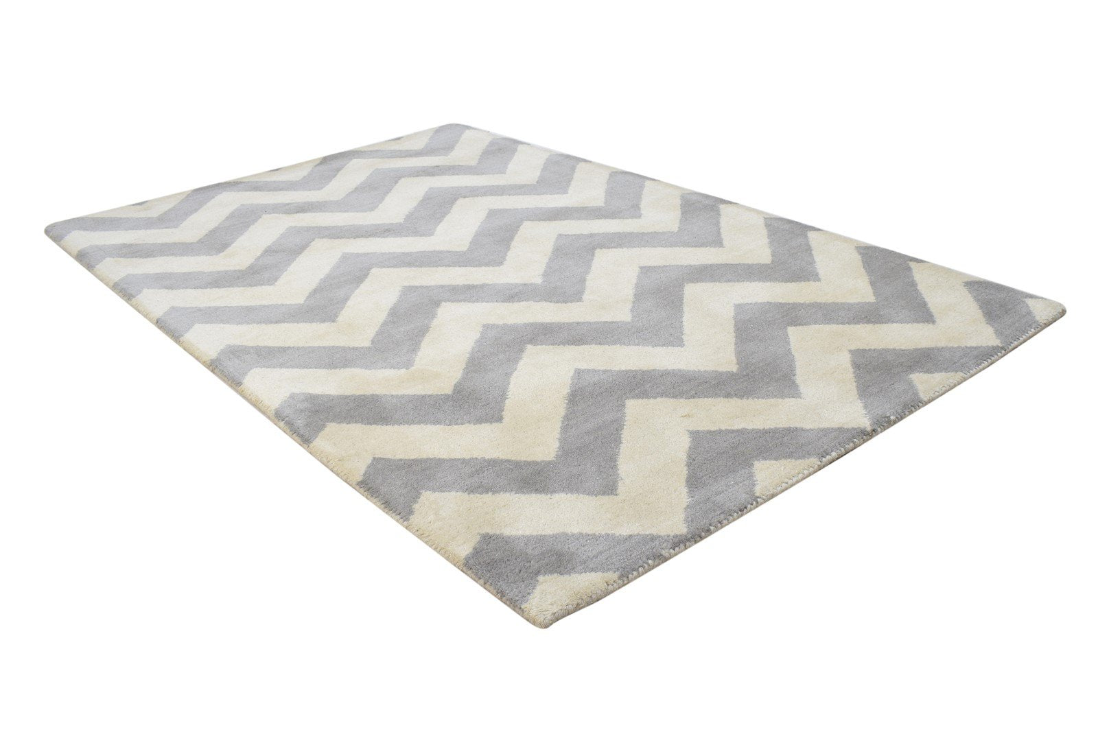 Hand Tufted Grey Wool Rug 3' X 5' Modern Scandinavian Chevron Room Size Carpet 