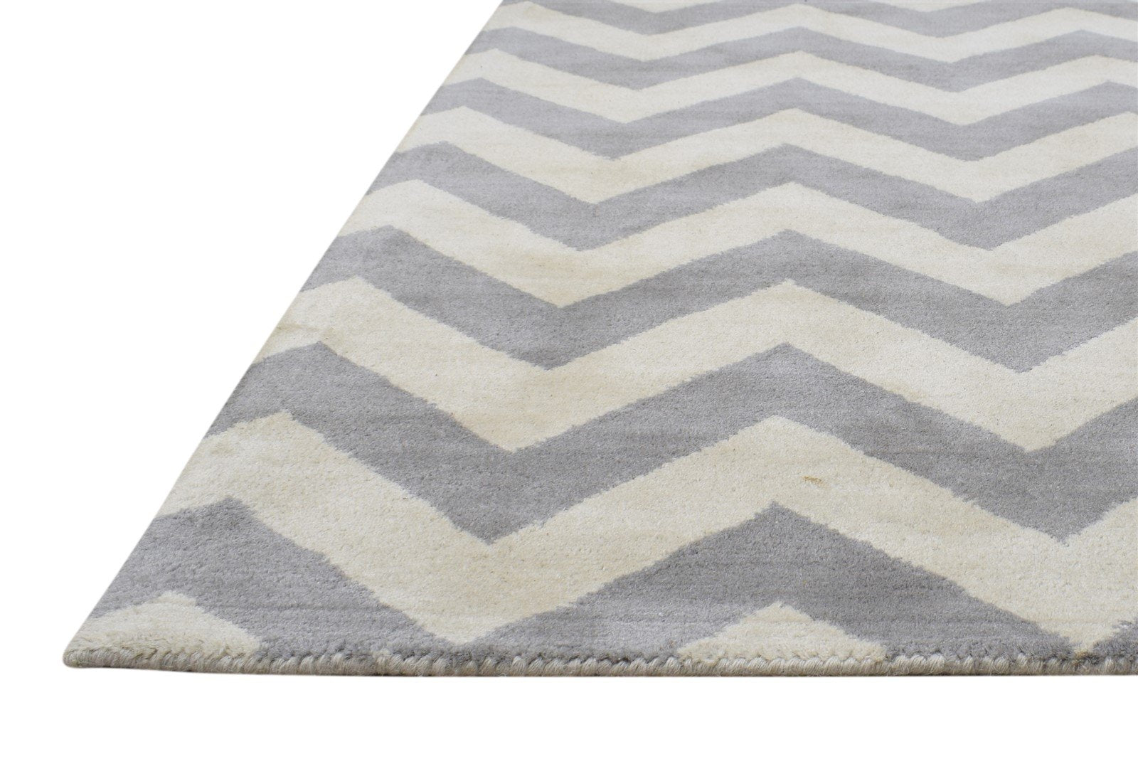 Hand Tufted Grey Wool Rug 3' X 5' Modern Scandinavian Chevron Room Size Carpet 