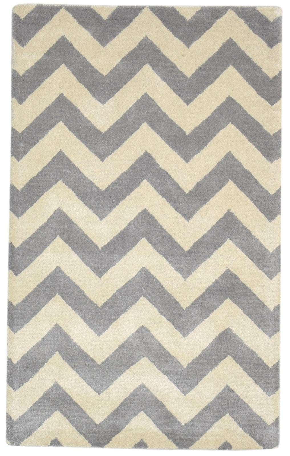 Hand Tufted Grey Wool Rug 3' X 5' Modern Scandinavian Chevron Room Size Carpet 