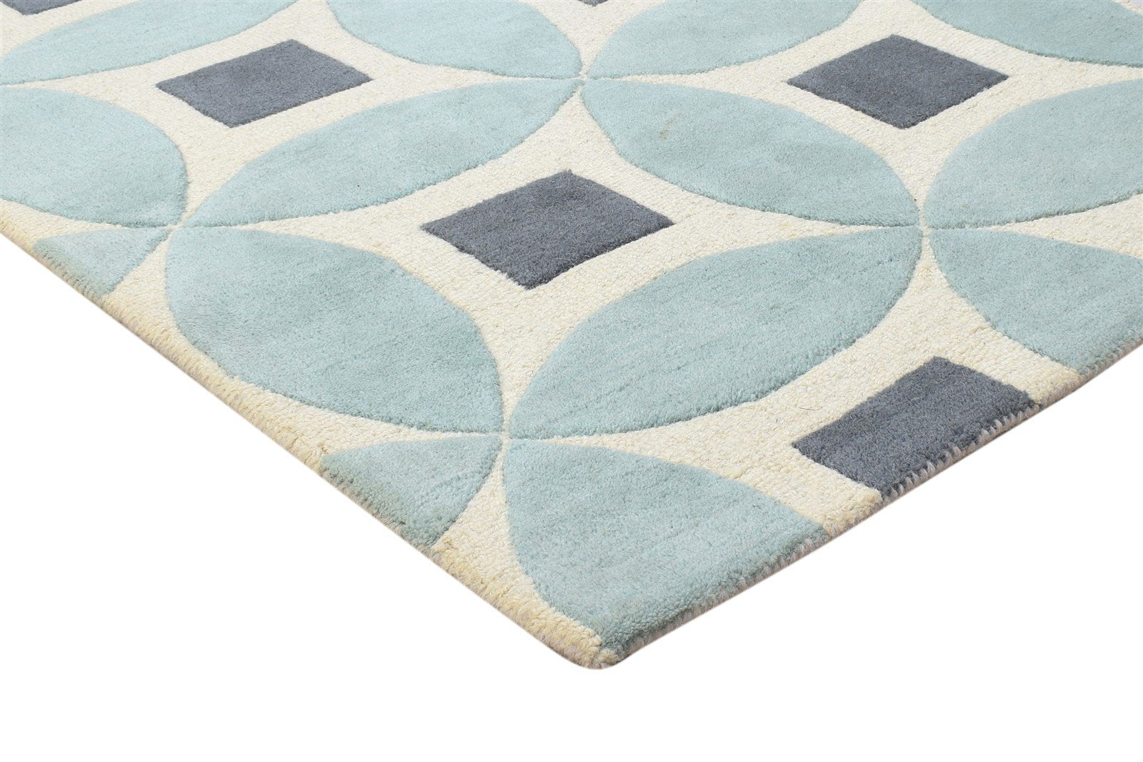 3' X 5' Rug Wool Blue Modern Hand Tufted Moroccan Geometric Room Size Carpet 