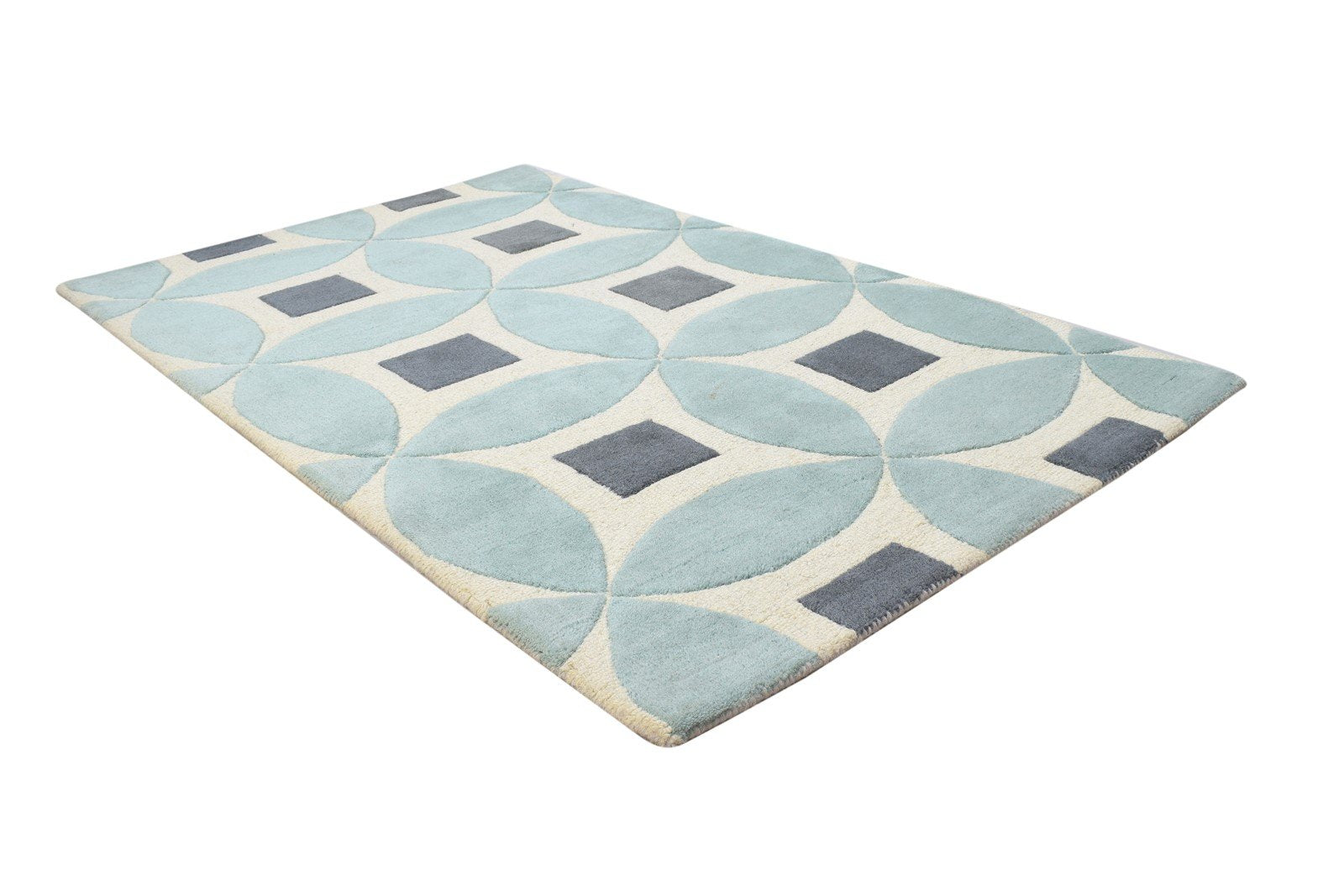 3' X 5' Rug Wool Blue Modern Hand Tufted Moroccan Geometric Room Size Carpet 