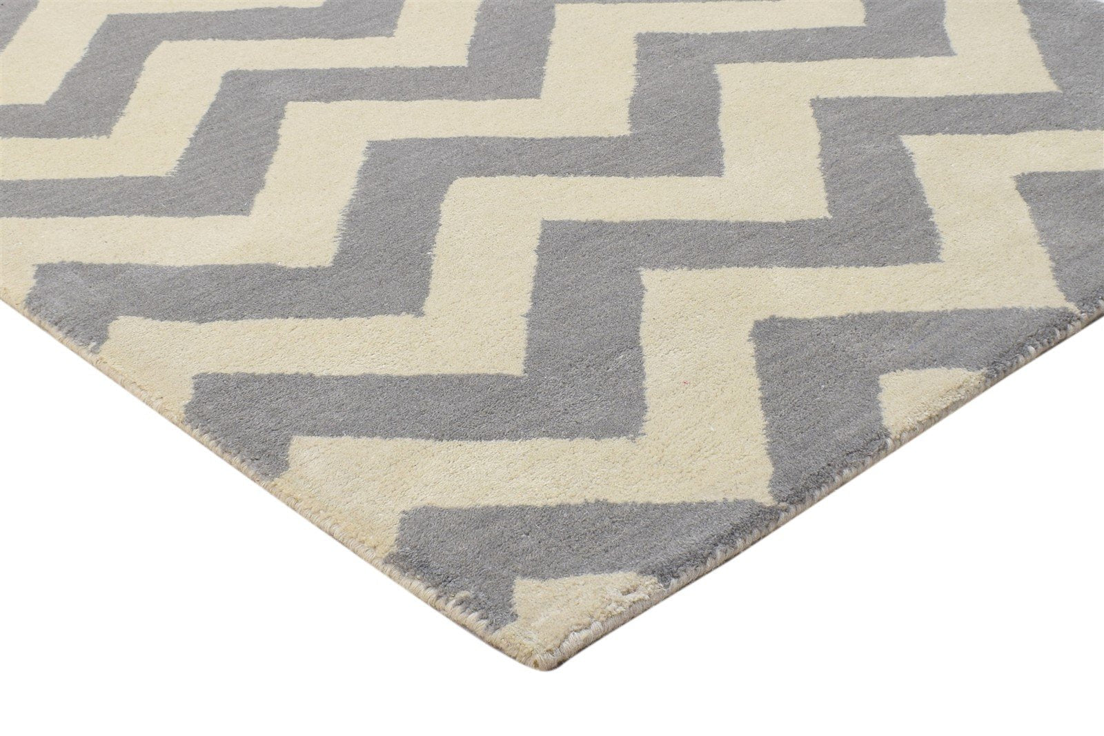 Wool Grey Rug 3' X 5' Modern Hand Tufted Scandinavian Chevron Room Size Carpet 