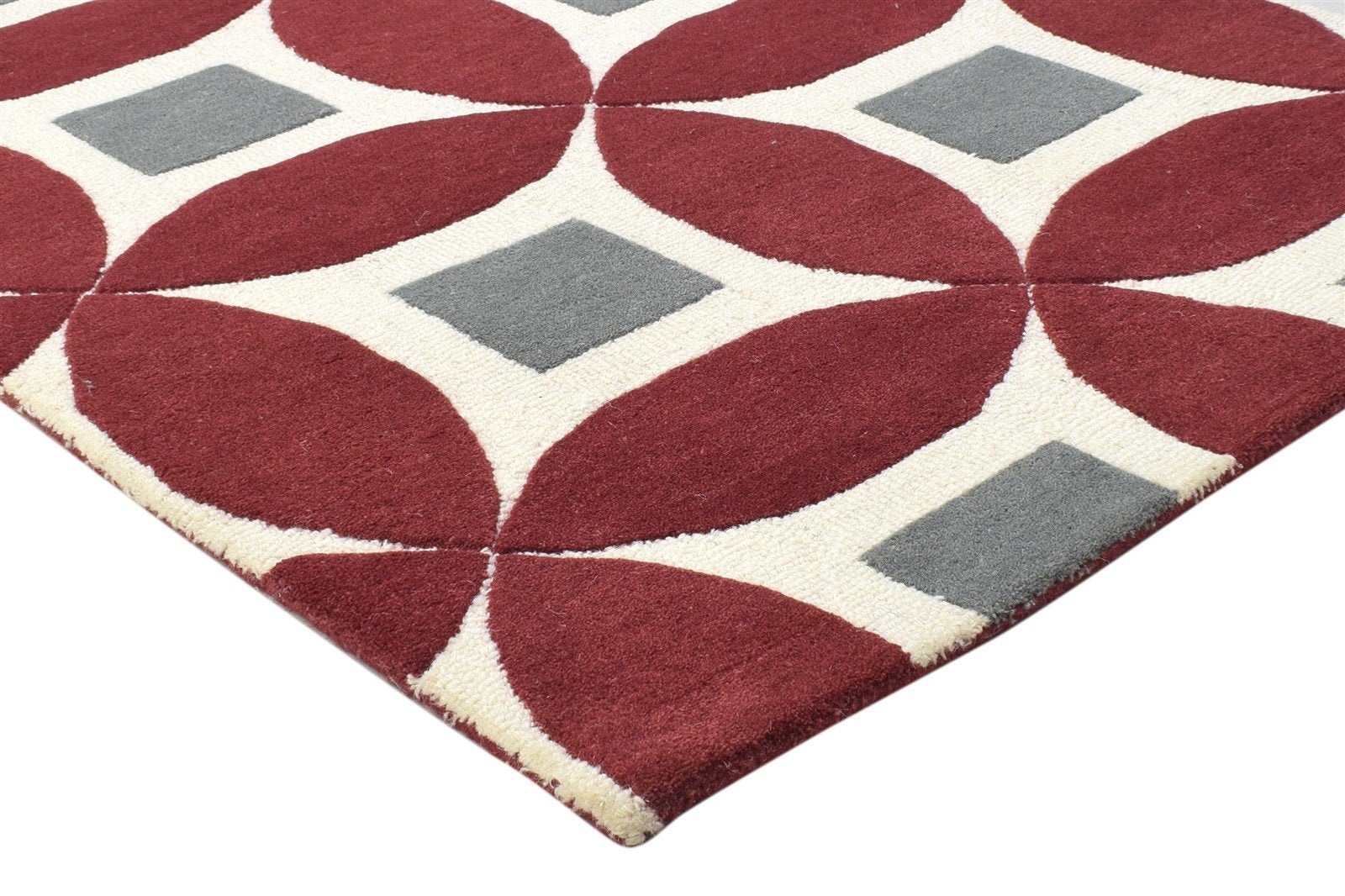 3' X 5' Rug Wool Wine Modern Hand Tufted Moroccan Geometric Room Size Carpet 