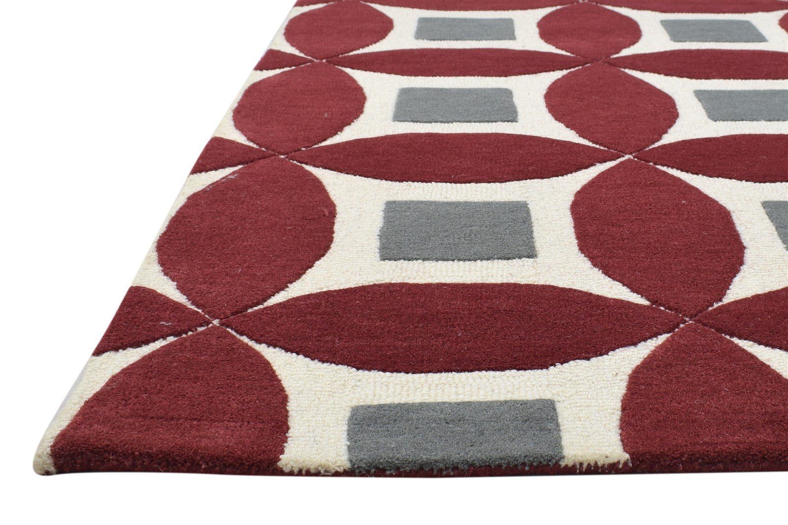 3' X 5' Rug Wool Wine Modern Hand Tufted Moroccan Geometric Room Size Carpet 