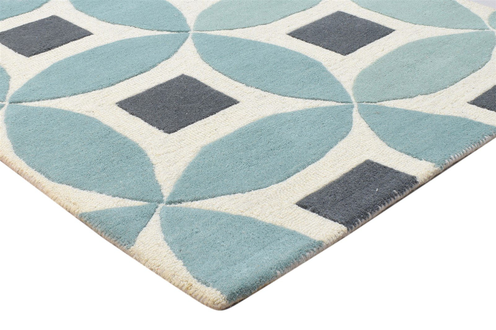 Blue Wool Rug 3' X 5' Modern Hand Tufted Moroccan Geometric Room Size Carpet 