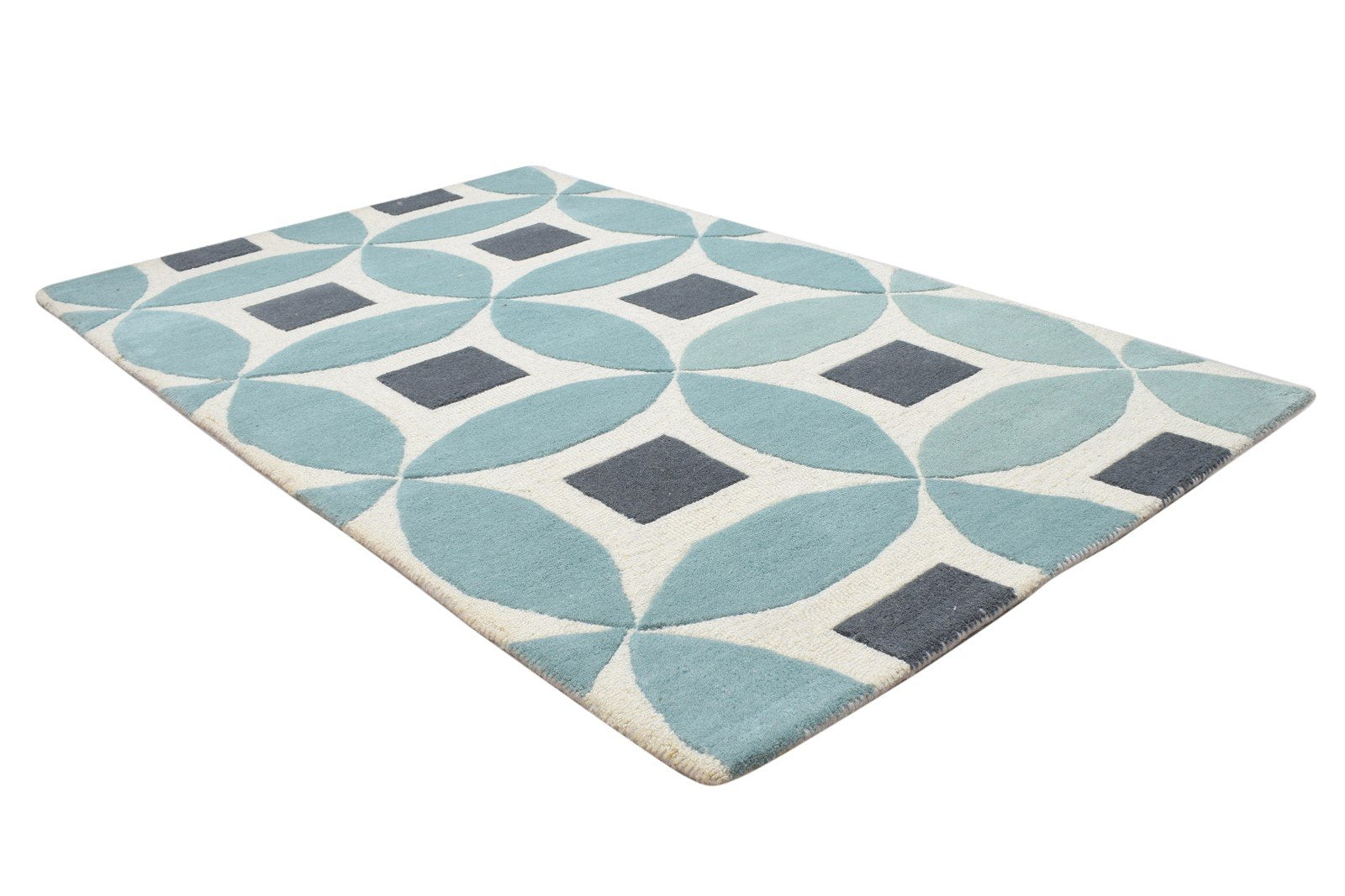 Blue Wool Rug 3' X 5' Modern Hand Tufted Moroccan Geometric Room Size Carpet 