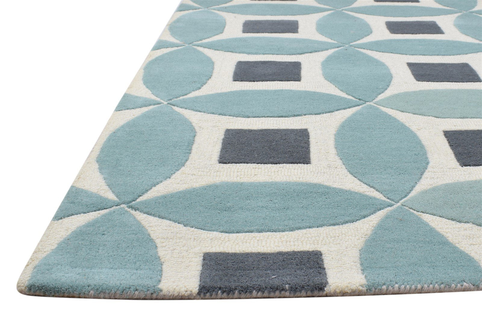 Blue Wool Rug 3' X 5' Modern Hand Tufted Moroccan Geometric Room Size Carpet 