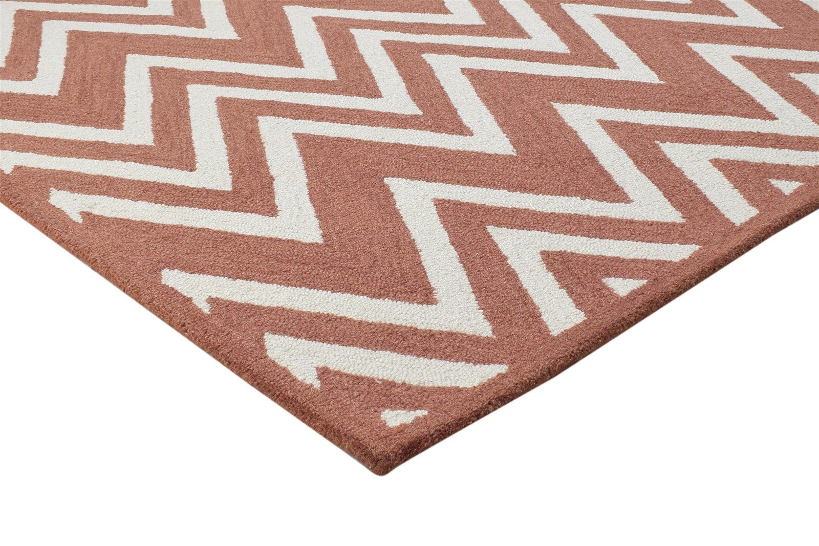 Rust Wool Rug 4' X 6' Modern Hand Tufted Scandinavian Chevron Room Size Carpet 