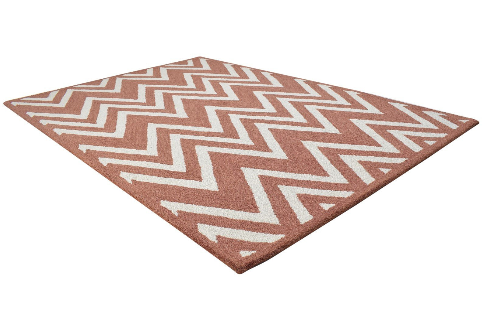 Rust Wool Rug 4' X 6' Modern Hand Tufted Scandinavian Chevron Room Size Carpet 