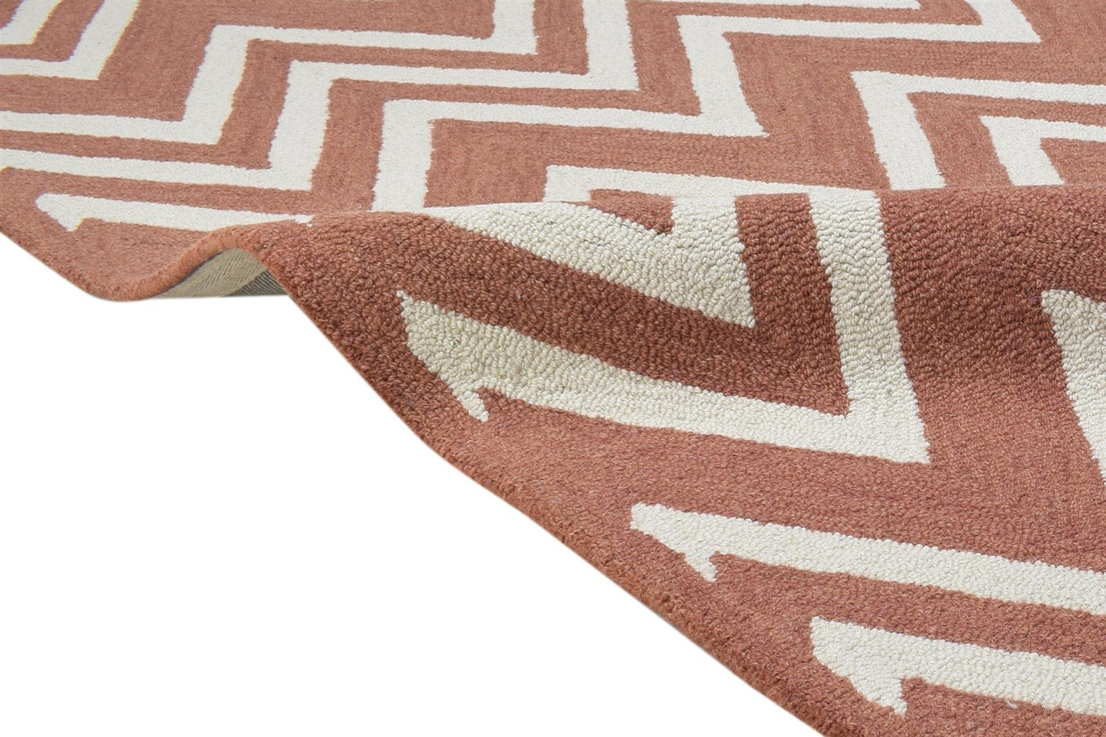 Rust Wool Rug 4' X 6' Modern Hand Tufted Scandinavian Chevron Room Size Carpet 