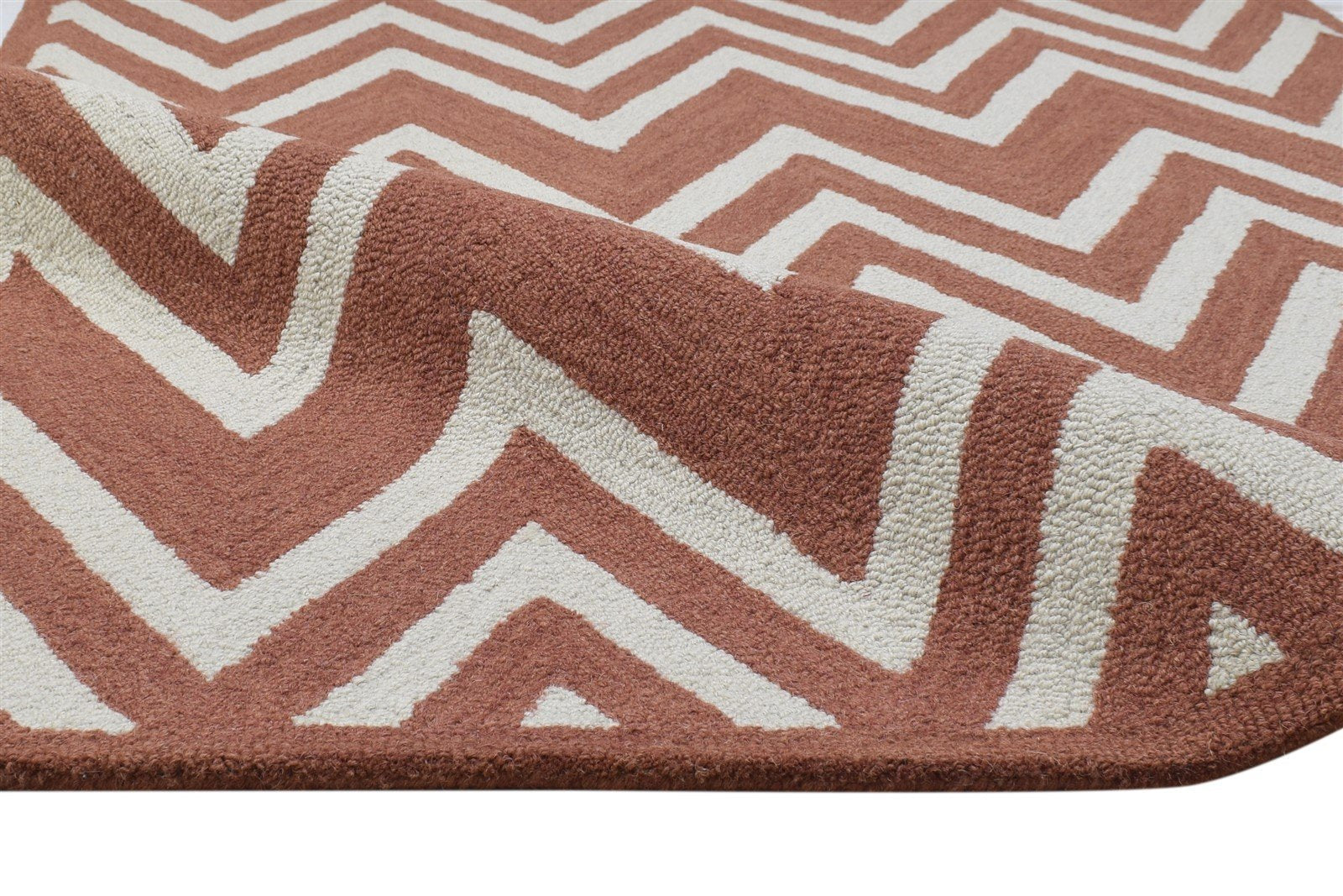 Rust Wool Rug 4' X 6' Modern Hand Tufted Scandinavian Chevron Room Size Carpet 