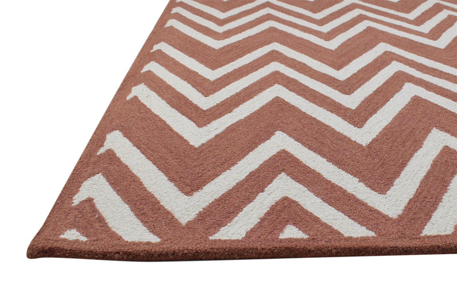 Rust Wool Rug 4' X 6' Modern Hand Tufted Scandinavian Chevron Room Size Carpet 