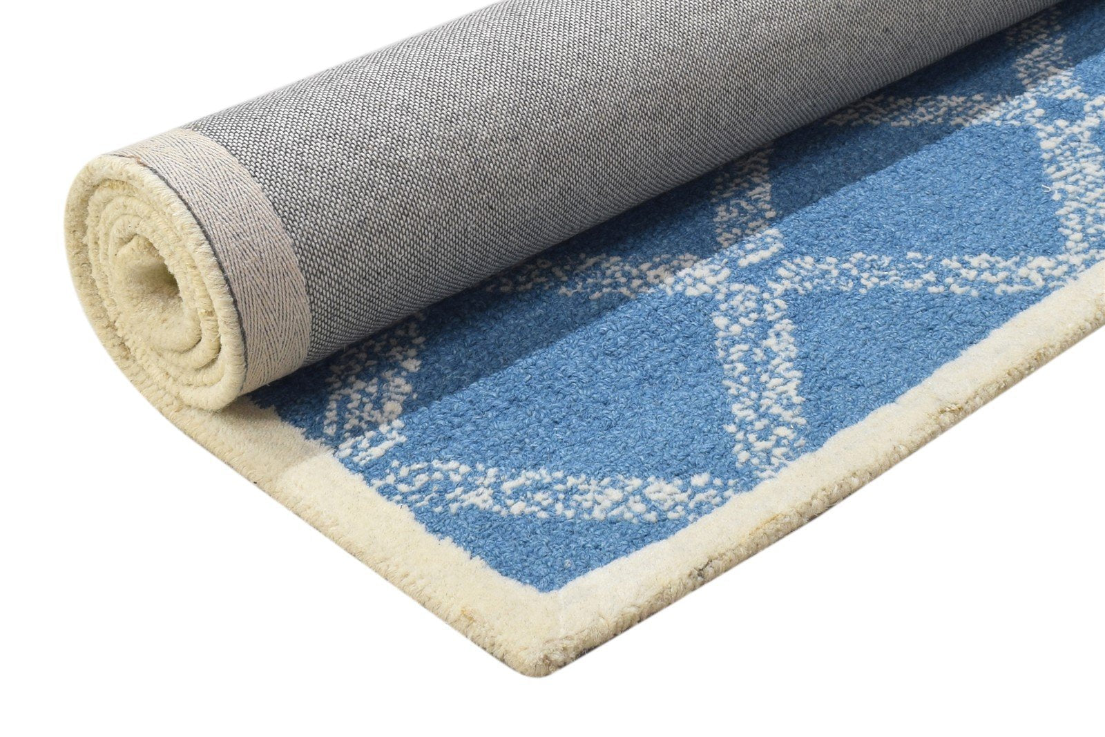 Wool Blue Rug 4' X 6' Modern Hand Tufted Scandinavian Geometric Room Size Carpet 