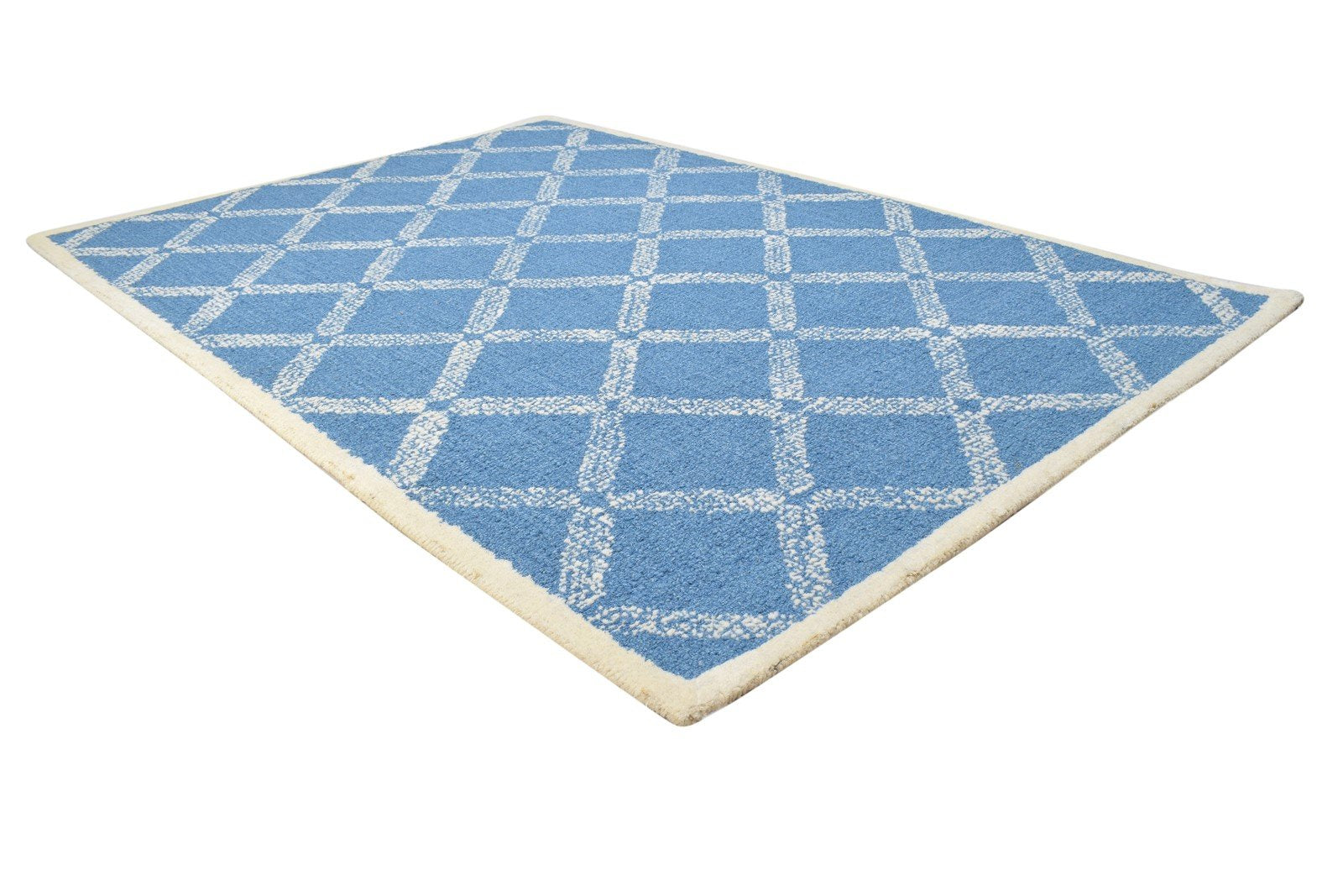 Wool Blue Rug 4' X 6' Modern Hand Tufted Scandinavian Geometric Room Size Carpet 