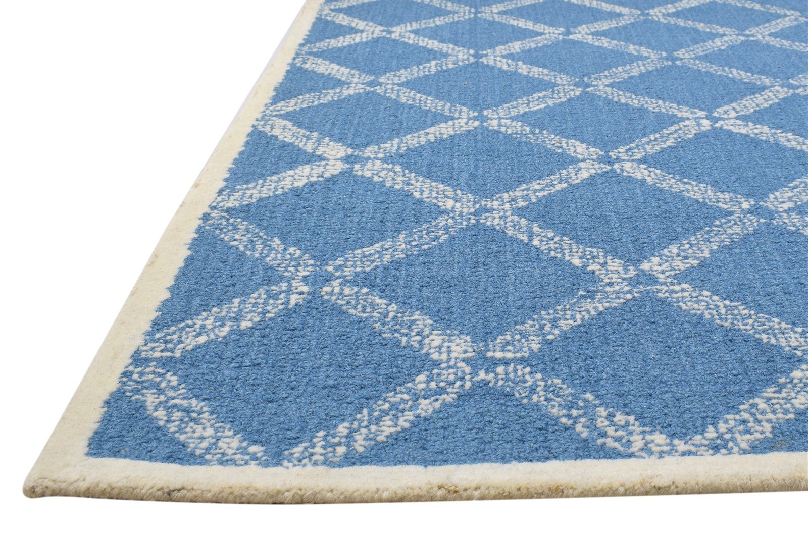 Wool Blue Rug 4' X 6' Modern Hand Tufted Scandinavian Geometric Room Size Carpet 