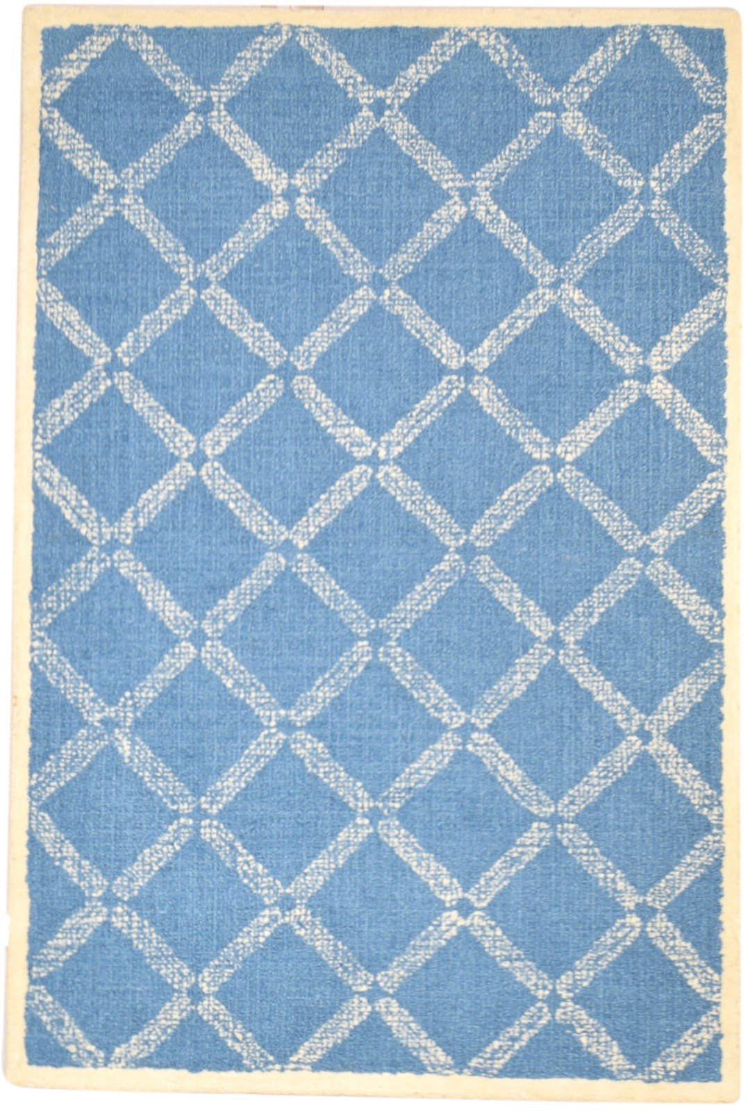 Wool Blue Rug 4' X 6' Modern Hand Tufted Scandinavian Geometric Room Size Carpet 