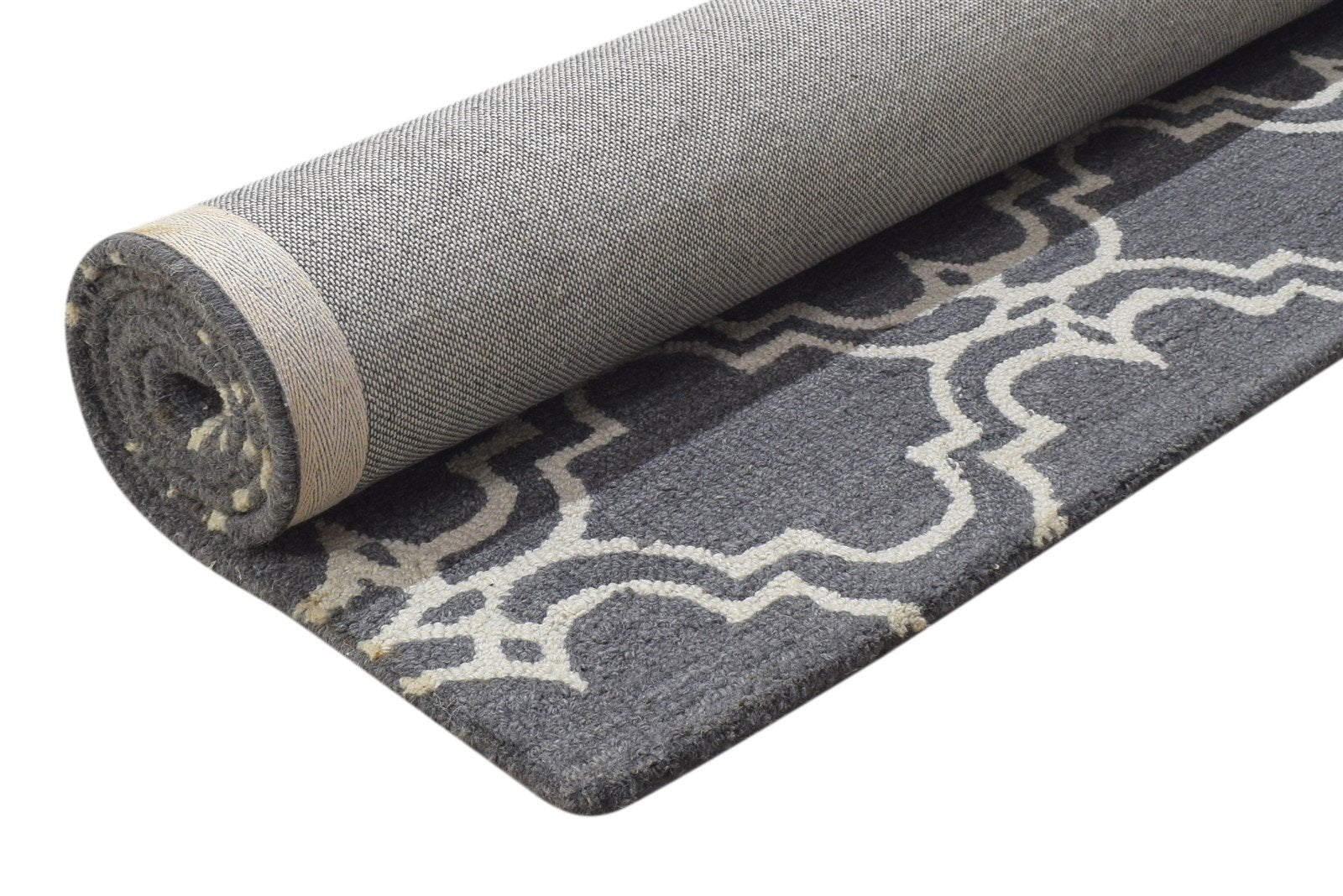 Hand Tufted Dark Grey Wool Rug 4' X 6' Modern Moroccan Trellis Room Size Carpet 