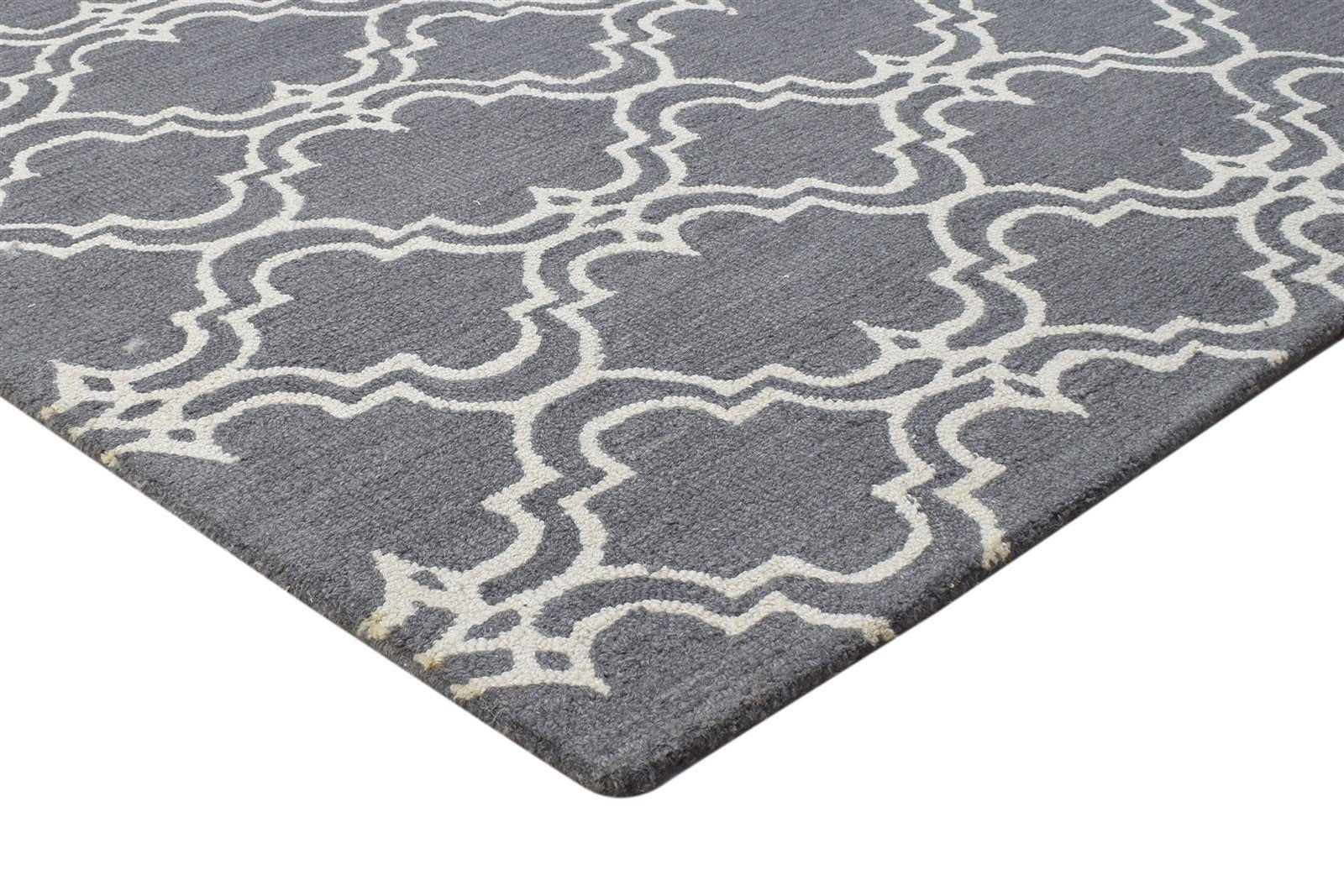 Hand Tufted Dark Grey Wool Rug 4' X 6' Modern Moroccan Trellis Room Size Carpet 