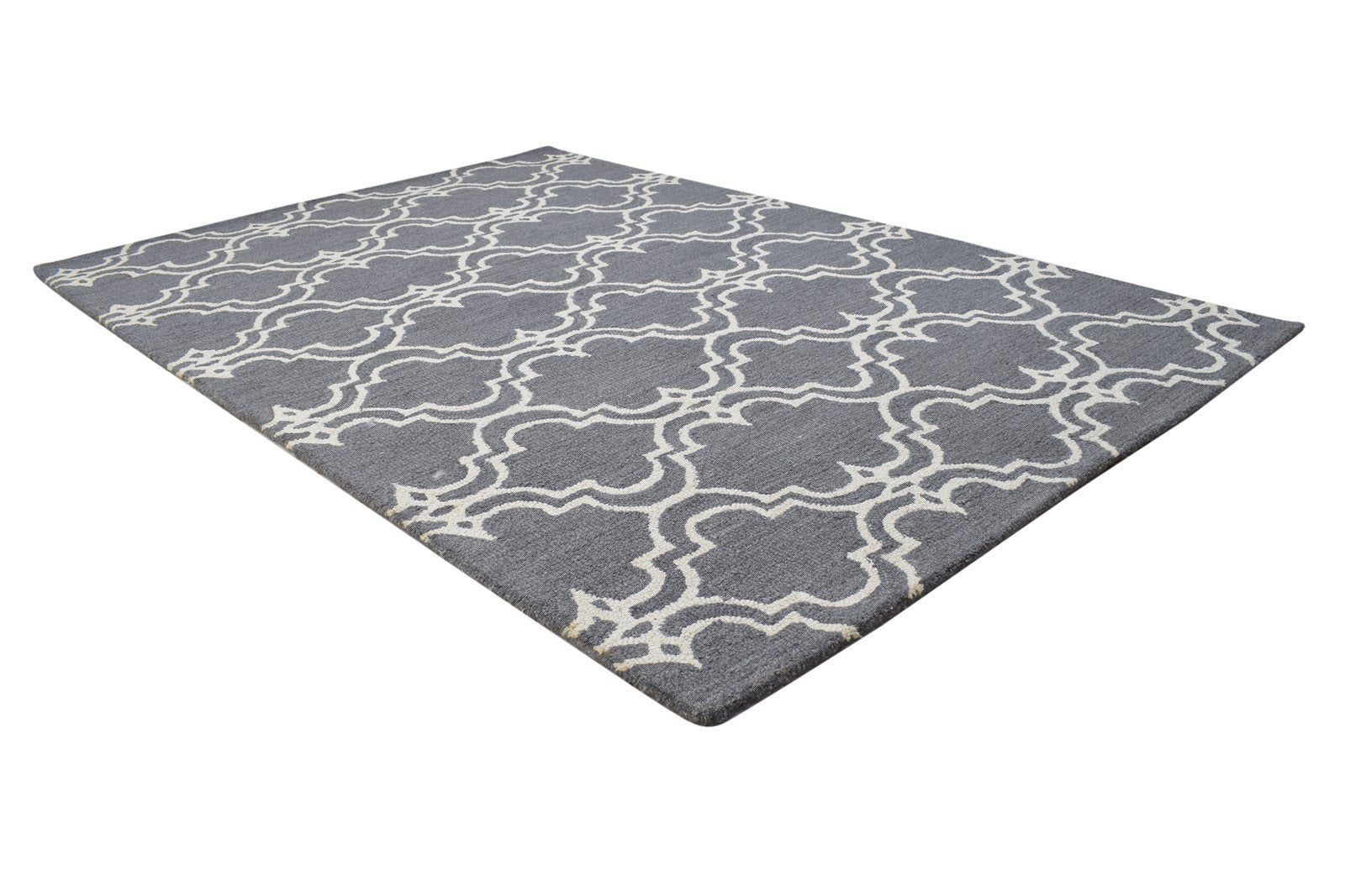 Hand Tufted Dark Grey Wool Rug 4' X 6' Modern Moroccan Trellis Room Size Carpet 