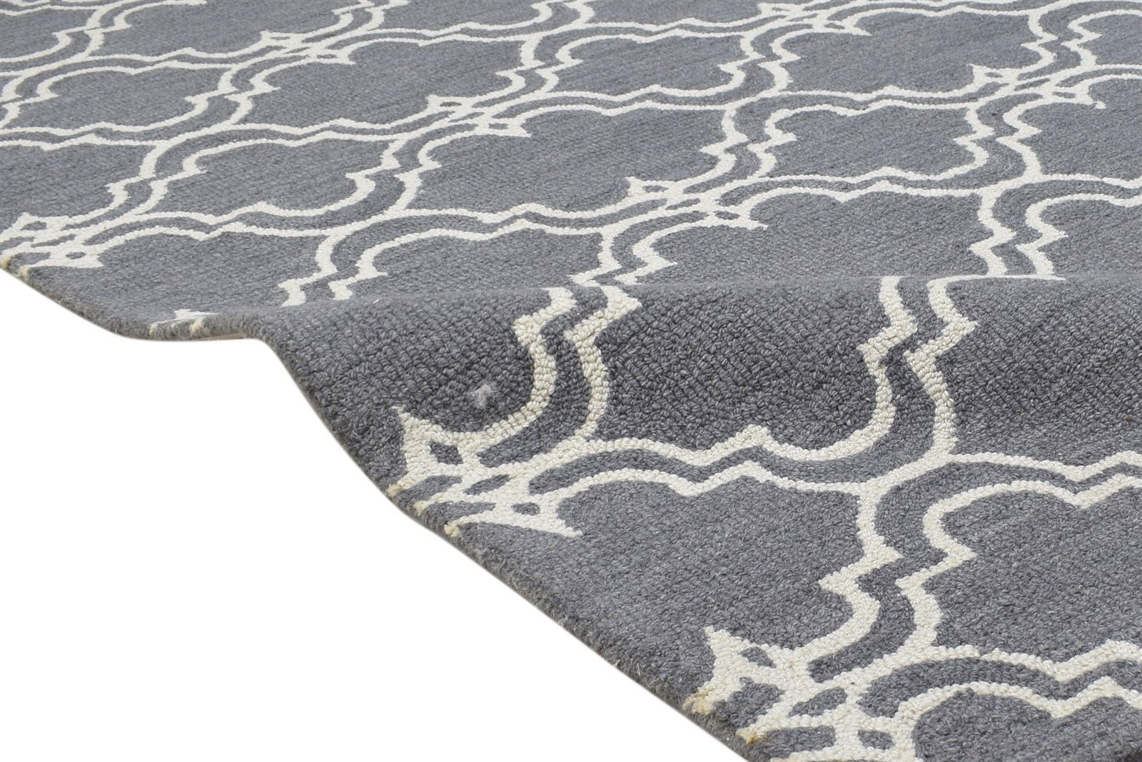 Hand Tufted Dark Grey Wool Rug 4' X 6' Modern Moroccan Trellis Room Size Carpet 