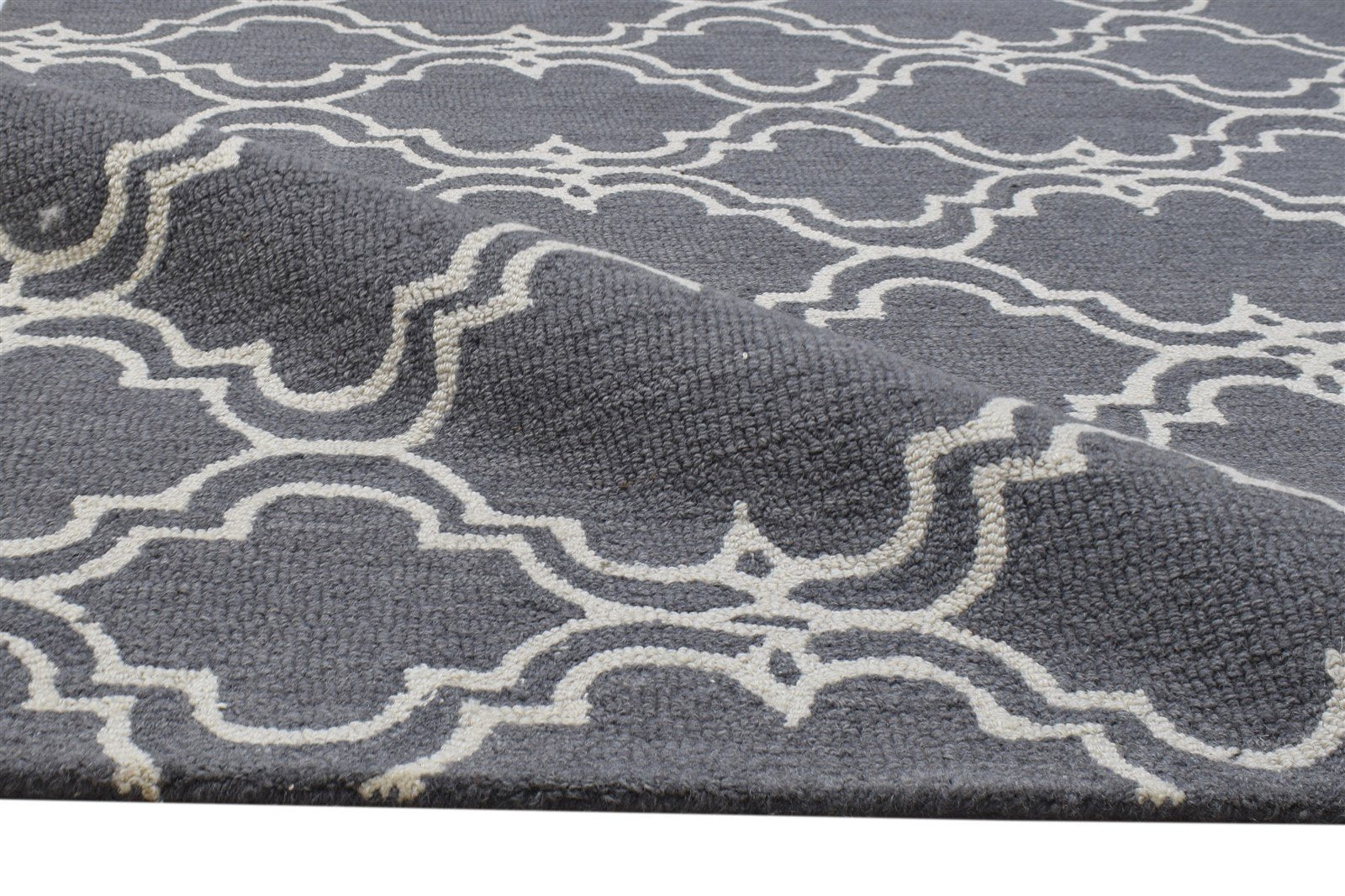 Hand Tufted Dark Grey Wool Rug 4' X 6' Modern Moroccan Trellis Room Size Carpet 