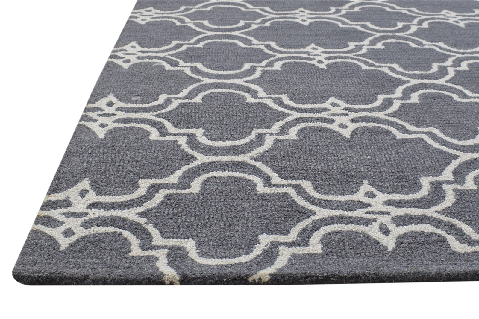 Hand Tufted Dark Grey Wool Rug 4' X 6' Modern Moroccan Trellis Room Size Carpet 